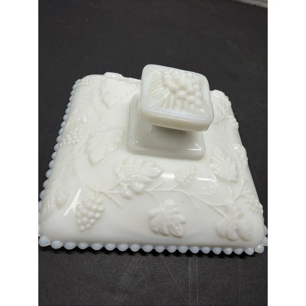 Westmoreland Milk Glass Beaded Grape Wedding Lid Only. See Measurements Photos